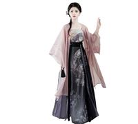 TBTROQXCT Robe Hanfu Chinoise for Femme, Tenue de soirée, Style Ancien de la Dynastie Tang, imprimé, Mode été, Mousseline de Soie, Ensemble 3 pièces(M)