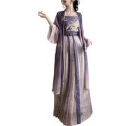 TBTROQXCT Robe Hanfu Chinoise for Femme, Tenue de soirée, Style Ancien, imprimé, Moderne, réformé, en Mousseline de Soie, Ensemble 3 pièces(M)