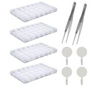 TBWBEC 4 Pièces 28 Grilles Boite Rangement Plastique Perles, Petite Boite de Rangement, Boite Compartiment, Boite Rangement Vis Visserie Diamond Painting, avec Pince À Épiler et un Crochet Adhésif