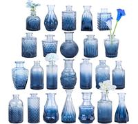 TBWIND 24 petits vases à bourgeons en verre, pour les centres de table lors de fêtes, fêtes prénatales, mariages, événements et remise de diplôme, cadeau pour bureau et maison (bleu)