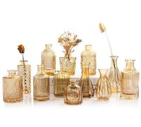 TBWIND Lot de 12 Petits vases en Verre ambré pour centres de Table, Mini vases Vintage pour décoration de Mariage, Vase en Verre Transparent en Vrac pour Fleurs Simples, Bureau et décoration de Table