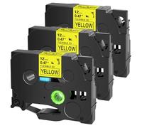 TBXwsofl ID Flexible Tapes laminées 12 mm Noir sur Blanc Compatible avec TZ TZE-FX231 FX631 FX131 Compatible avec PT-1000 PT-E500 Maker(3PK Black on Yellow)