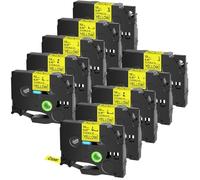 TBXwsofl ID Flexible Tapes laminées 12 mm Noir sur Blanc Compatible avec TZ TZE-FX231 FX631 FX131 Compatible avec PT-1000 PT-E500 Maker(10PK Black on Yellow)