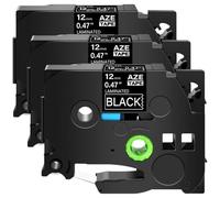 TBXwsofl Ruban d'étiquettes Blanc sur Noir 12 mm 1PK-10PK Compatible avec Les modèles d'imprimantes d'étiquettes PT-1000 Tze-335 TZ-335 pour numéro de pièce TZE335(3Pcs-White on Black)