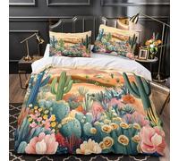 TBZXEEWOE Cactus du désert Housse de Couette Microfibre Hypoallergique 3D Effet Léger Illustration botanique Parure de Lit Fermeture Éclair Ultra Douce Confortable for Garçon Single（140x200cm）