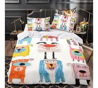 TBZXEEWOE Chiens de Dessin animé drôles Housse de Couette 3D Effet Microfibre résistante Ultra Douce Parure de Lit Fermeture Éclair Hypoallergique Confortable for Enfant Single（140x200cm）