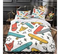 TBZXEEWOE Conception de Skateboard Housse de Couette Microfibre Hypoallergique 3D Effet Super Douce Parure de Lit Fermeture Éclair Ultra Douce Résistante for Hommes Enfants Single（135x200cm）