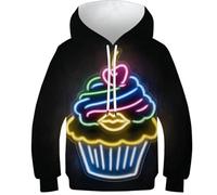 TBZXEEWOE Cupcake Pulls Imprimé 3D Fashion Neon Capuches Teen Garçons Filles - Capuche+Poche, Manches Longues, Confortable À Porter 10-12Y