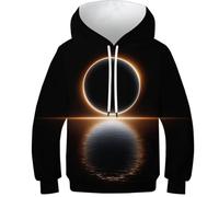 TBZXEEWOE Éclipse Solaire Pulls Imprimé 3D Fashion Réflexion Capuches Teen Garçons Filles - Capuche+Poche, Manches Longues, Élastique Adapté 9-11Y