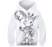TBZXEEWOE Girafe Pulls Capuches Enfants Imprimé 3D Astronaute Garçons Filles - Capuche+Poche, Manches Longues, Confortable Chaud 8-10Y