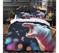 TBZXEEWOE Hippo Yawn Housse de Couette 3D Imprimée Microfibre résistante Super Douce Numérique Parure de Lit Fermeture Éclair Hypoallergique Respirante for Couple Single（135x200cm）