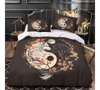 TBZXEEWOE Loups Yinyang Housse de Couette Imprimé en 3D Douce Confortable Mythe de la Nature Parure de Lit Microfibre Fermeture Éclair Résistante for Adultes Enfants Single（140x200cm）
