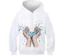 TBZXEEWOE Mains Capuches Teen Imprimé 3D Fashion Eau Sweat-Shirts Garçons Filles - Pull avec Poche, Manches Longues, Lavable en Machine 9-11Y