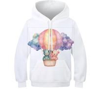 TBZXEEWOE Osos Sweat-Shirts Teen Imprimé 3D Fashion Globo aerostático Capuches Garçons Filles - Pull avec Poche, Manches Longues, Peau-Amical 13-15Y