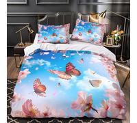 TBZXEEWOE Papillons de Printemps Housse de Couette Microfibre résistante Ultra Douce Confortable Parure de Lit 3D Imprimée Fermeture Éclair Hypoallergique for Enfant Single（135x200cm）