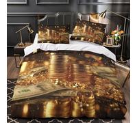 TBZXEEWOE Pile de pièces d'or Parure de Lit Microfibre 3D Effet Douce Super Douce Finance de Luxe Housse de Couette Fermeture Éclair Ultra Douce Résistante for Fille Single（135x200cm）