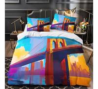 TBZXEEWOE Pont de Brooklyn Housse de Couette Imprimé en 3D Microfibre Hypoallergique Léger Paysage Urbain Parure de Lit Fermeture Éclair Super Douce Confortable for Garçon Single（140x200cm）