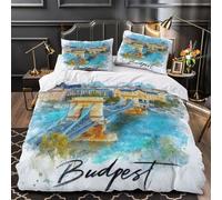 TBZXEEWOE Pont de Budapest Parure de Lit 3D Effet Microfibre résistante Hypoallergique Housse de Couette Fermeture Éclair Super Douce Confortable for Couple Amoureux Single（140x200cm）