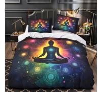 TBZXEEWOE Posture de méditation Housse de Couette 3D Effet Microfibre Hypoallergique Ultra Douce Énergie spirituelle Parure de Lit Fermeture Éclair Douce Respirante for Filles Ado Single（135x200cm）