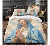 TBZXEEWOE Prière à la Vierge Marie Housse de Couette Microfibre résistante Imprimé en 3D Confortable icône Religieuse Parure de Lit Fermeture Éclair Ultra Douce Léger for Adolescent Single（135x200cm）