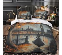 TBZXEEWOE Scènes d'automne à Londres Housse de Couette 3D Imprimée Microfibre Ultra Douce Confortable Parure de Lit Fermeture Éclair Hypoallergique Résistante for Couple Single（135x200cm）