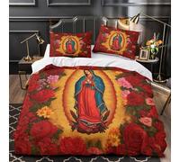 TBZXEEWOE Vierge Marie Parure de Lit Microfibre Hypoallergique 3D Effet Léger icône Religieuse Housse de Couette Fermeture Éclair Ultra Douce Respirante for Couple Amoureux Single（140x200cm）