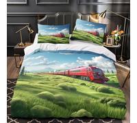 TBZXEEWOE Voyage en Train Rouge Housse de Couette 3D Imprimée Microfibre Ultra Douce Léger Paysage pittoresque Parure de Lit Fermeture Éclair Douce Confortable for Filles Ado Single（135x200cm）