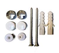 TC Kit de fixation pour bidet WC avec vis, chevilles, rondelles et capuchons chromés blancs
