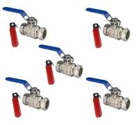 TC Lot de 5 valves à boisseau sphérique à levier de 22 mm avec valve d'isolation à compression à double poignée Rouge/bleu