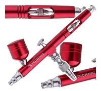 TC TECHNIC - Aérographe - Outil de Précision a Double Action pour Les Lignes Fines, Les Ombres et Le Dessin, Adapté a Une Large Gamme d'Applications - Buse de 0,3mm + Réservoir, AB-140 Rouge