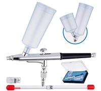 TC TECHNIC - Kit d'Aérographe - Aérographe - Travaux de Modélisme de Précision avec Mécanisme a Double Action, 2 Buses (0,2 et 0,3mm), 2 Réservoirs, la Peinture et Les Lignes Fines, AB-131