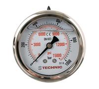 TC TECHNIC Manomètre à glycérine 0-1000 Bar 15000 PSI 63mm 1/4" à Pneumatique Hydrauli