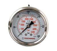 TC TECHNIC Manomètre à glycérine 0-300 Bar 4500 PSI 63mm 1/4" à Pneumatique Hydrauliqu