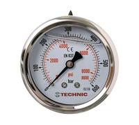 TC TECHNIC Manomètre à glycérine 0-600 Bar 8600 PSI 63mm 1/4" à Pneumatique Hydrauliqu