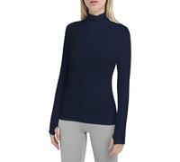 TCA Fusion T-Shirt de Sport et Running Léger Tee-Shirt Manches Longues Quickdry avec Fermeture Éclair Mi-Poitrine pour Femme - Bleu Foncé, S