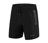 TCA Short Sport Homme Court - Short Homme Sport avec Poche Zipée - Bermuda de Running Léger Elite Tech Pas Cher - Vêtement en Polyester - Musculation - Fitness s - Noir/Noir, XS