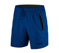 TCA Short Sport Homme Court - Short Homme Sport avec Poche Zipée - Bermuda de Running Léger Elite Tech Pas Cher - Vêtement en Polyester - Musculation - Fitness SS - Bleu, L