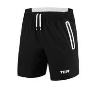 TCA Short Sport Homme Court - Short Homme Sport avec Poche Zipée - Bermuda de Running Léger Elite Tech Pas Cher - Vêtement en Polyester - Musculation - Fitness SS - Noir/Blanc, L