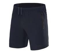 TCA Short Sport Homme Court - Short Homme Sport avec Poche Zipée - Bermuda de Running Léger Elite Tech Pas Cher - Vêtement en Polyester - Musculation - Fitness s - Bleu Foncé, L