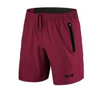 TCA Short Sport Homme Court - Short Homme Sport avec Poche Zipée - Bermuda de Running Léger Elite Tech Pas Cher - Vêtement en Polyester - Musculation - Fitness SS - Rouge, L