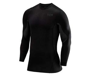 TCA SuperThermal T-Shirt Thermique Manches Longues Couche de Base de Compression pour Le Football et la Course pour Homme - Noir/Noir, S
