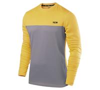 TCA Tee Shirt Homme Manches Longues - Tshirt Manche Longue Homme de Sport Element avec Col Haut pour Running Musculation Course - Tee Shirt Homme Manche Longue Quickdry - Gris/Jaune, S