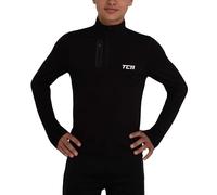 TCA Veste Running Garcon Hiver - T Shirt Running Garcon Manches Longues Quickdry Fusion Pro avec Fermeture Éclair à Mi-Poitrine pour Course Jogging - Noir/Noir, M
