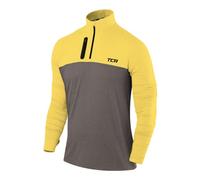 TCA Veste Running Homme Hiver - T Shirt Running Homme Manches Longues Quickdry Fusion Pro avec Fermeture Éclair à Mi-Poitrine pour Course Jogging - Gris Foncé/Jaune, XXL