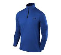 TCA Veste Running Homme Hiver - T Shirt Running Homme Manches Longues Quickdry Fusion Pro avec Fermeture Éclair à Mi-Poitrine pour Course Jogging - Bleu, XL