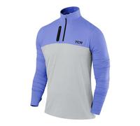 TCA Veste Running Homme Hiver - T Shirt Running Homme Manches Longues Quickdry Fusion Pro avec Fermeture Éclair à Mi-Poitrine pour Course Jogging - Bleu/Gris, S