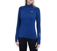 TCA Winter Run T-Shirt de Sport et Running Tee-Shirt Manches Longues avec Fermeture Éclair Mi-Poitrine pour Femme - Bleu, XS