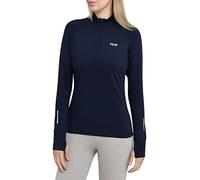 TCA Winter Run T-Shirt de Sport et Running Tee-Shirt Manches Longues avec Fermeture Éclair Mi-Poitrine pour Femme - Bleu Foncé, S
