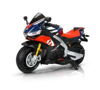TCARAIWEN Moto Électrique pour Enfants sous Licence Aprilia 24V, Moto à Conduire jusqu'à 16 km/h avec Roues Latérales, Interrupteur à Clé et MP3 (Moteurs Normaux - 24V, Bleu)