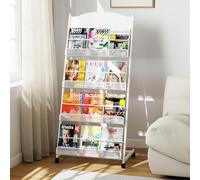 Tcatec Présentoir à prospectus à 4 niveaux, porte-revues, support de littérature au sol, grand porte-brochures en acier, porte-revues A4 avec roulettes, pour zone de réception publique